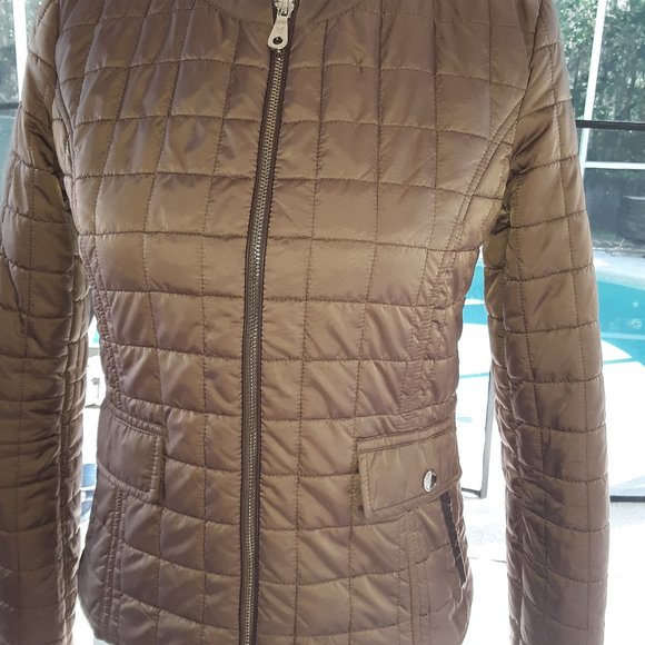 Massimo Dutti Brown Quilted Collarless Bomber - Picture 1 of 10
